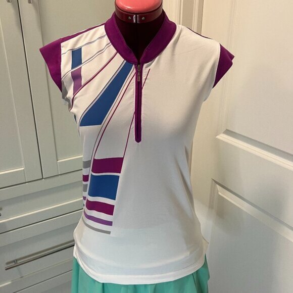 ADIDAS Climacool Stretch Women's Golf Polo Shirt Size Small Purple Blue White - Picture 1 of 15